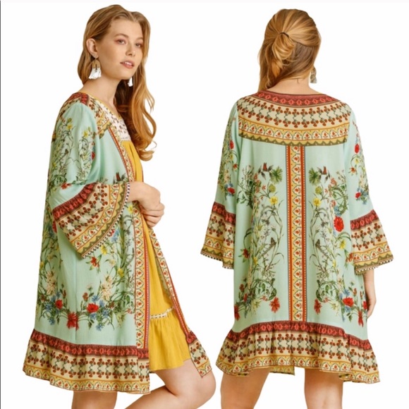 LAST 1 Umgee NWT Boutique MINT BLUE Kimono S M L - Picture 11 of 12